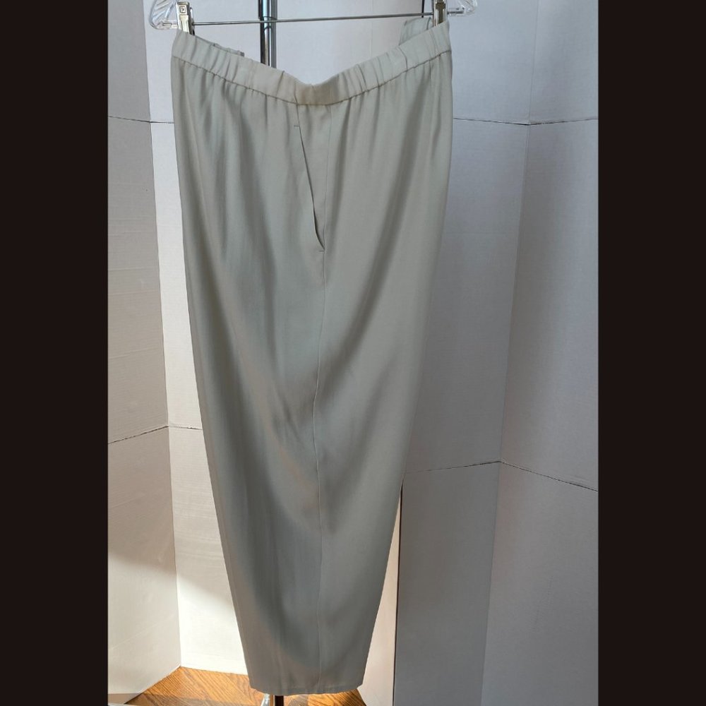 Eileen Fisher Ivory Ecru Cream Off White Beige 100% Silk Elastic Waist Pant 3X